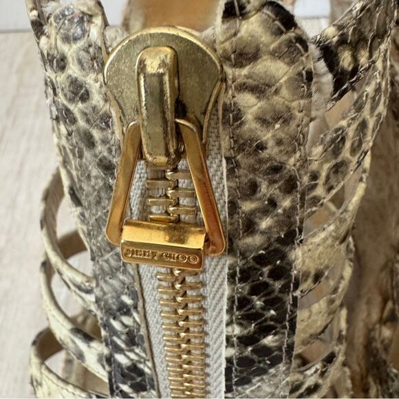 Jimmy Choo Two Tone Embossed Snakeskin Zip Detail Strappy Espadrille Wedge Sz 39 - Picture 9 of 11